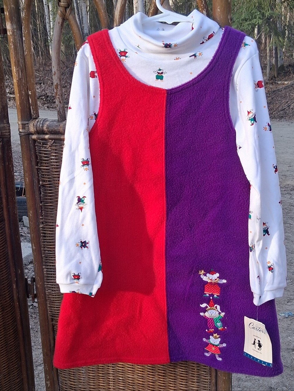 Carter's Red and Purple Colorblock Fleece Vintage Jumper Dress